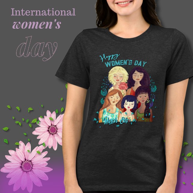 Lycklig kvinnodagsljus T-Shirt Tri-Blen (Happy Women' Day Illustration T-Shirt Tri-Blen Tri-Blend Shirt)