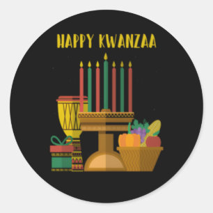 Lycklig Kwanzaa Afrika Karta Unity Flagga Runt Klistermärke