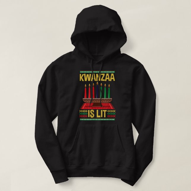 Lycklig Kwanzaa är Lit Funny African American Cand Hoodie (Design framsida)