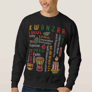 Lycklig Kwanzaa Drum Kinara Seven Candles Afrika C Lång Ärmad Tröja