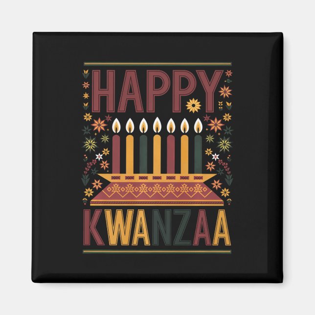 Lycklig Kwanzaa Firande Kinara Candles and Flowe Magnet (Framsidan)