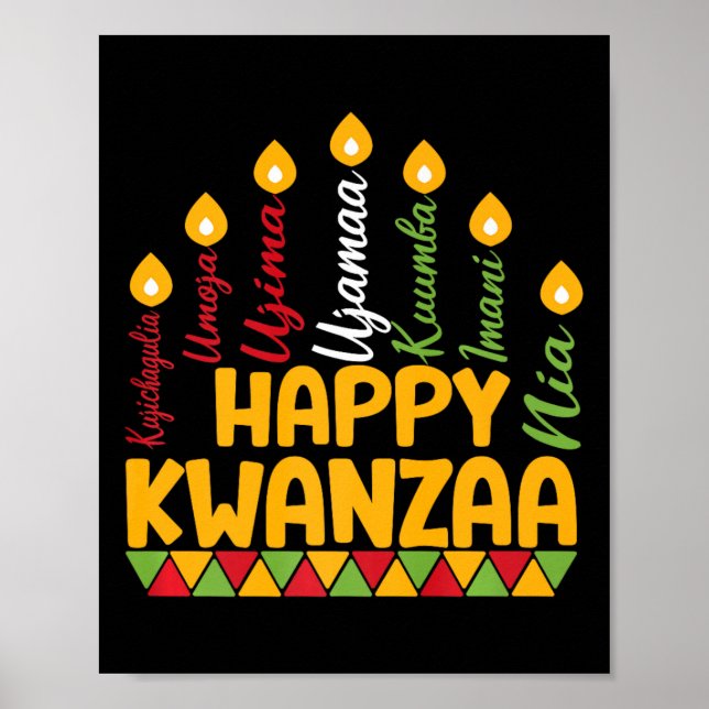 Lycklig Kwanzaa Kinara Sju ljus-/ljusprinciper för Poster (Framsidan)