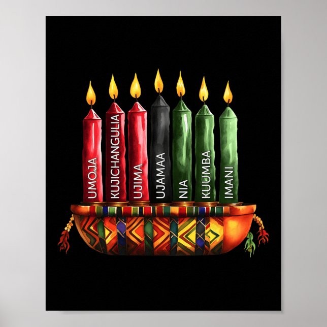Lycklig Kwanzaa Kinara Sju ljus-/ljusprinciper för Poster (Framsidan)