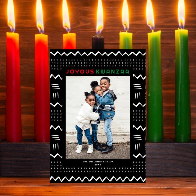 Lycklig Kwanzaa Modern Mudcloth Mönster Photo Julkort (Skapare uppladdad)