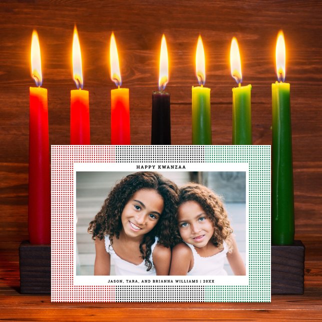 Lycklig Kwanzaa moderna Grid Mönster-fotokort Julkort (Skapare uppladdad)