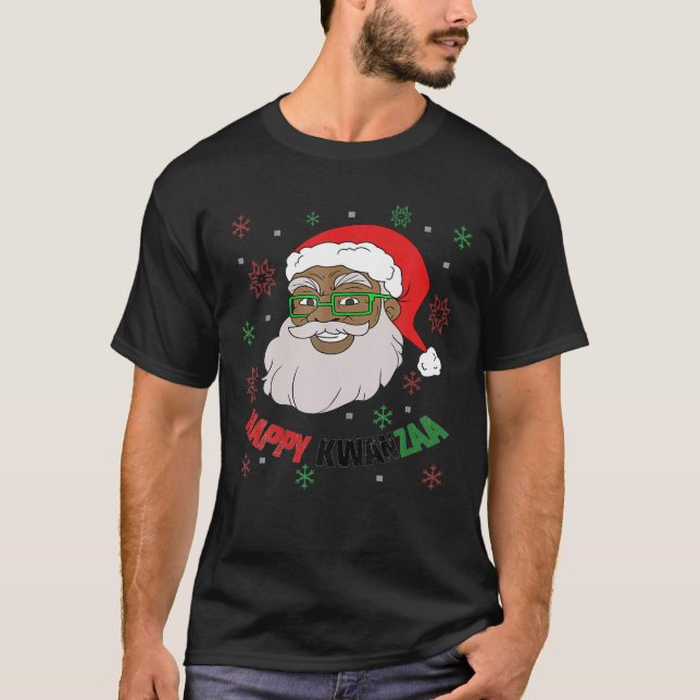 Lycklig Kwanzaa Santa Black-julen i Afrika Amerika T Shirt (Framsida)
