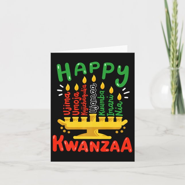 Lycklig Kwanzaa sju principer Kinara Candles Manar Kort (Framsida)