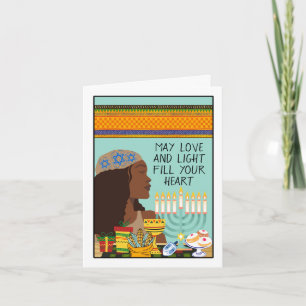 Lycklig Kwanzukkah Menorah Symbols and Gifts Kort