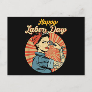 Lycklig Labour Day Girl Strong Worker Movloy Emplo Helg Vykort