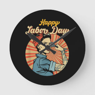 Lycklig Labour Day Girl Strong Worker Movloy Emplo Rund Klocka