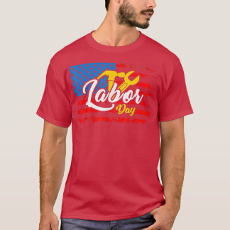 Lycklig Labourdag USA American Flagga Workers Labo T Shirt