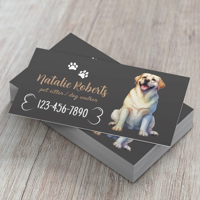 Lycklig Labrador Hund Walking & Pet Sitter Mörk Gr Visitkort (Skapare uppladdad)