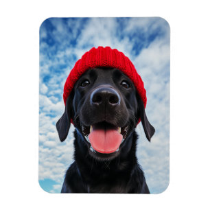 Lycklig Labrador i ett Röda Beanie under Blå himme Magnet