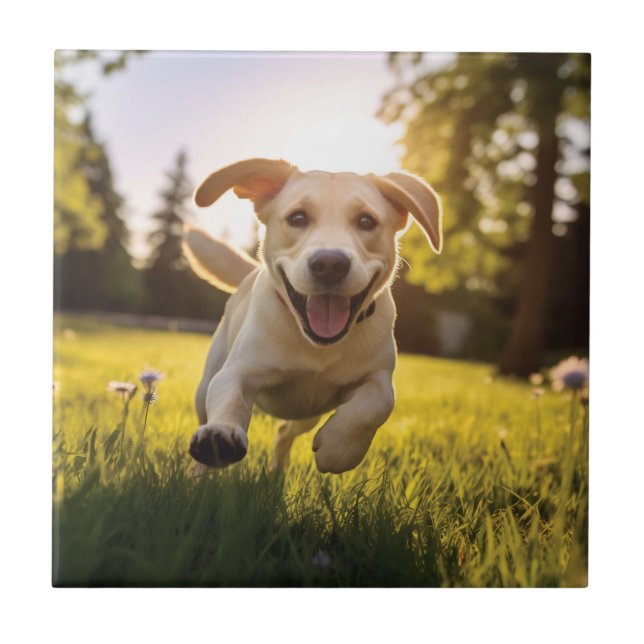 Lycklig Labrador Puppy Running Kakelplatta (Framsidan)