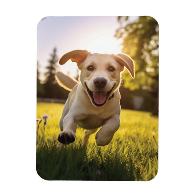 Lycklig Labrador Puppy Running Magnet (Vertikal)
