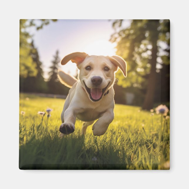 Lycklig Labrador Puppy Running Magnet (Framsidan)