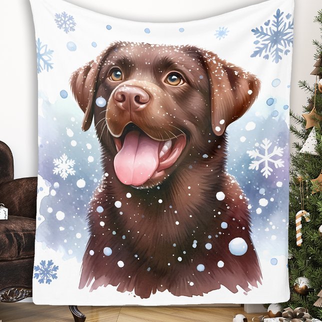 Lycklig Labrador Retriever Hund Winter Snöflingor Fleecefilt (Skapare uppladdad)