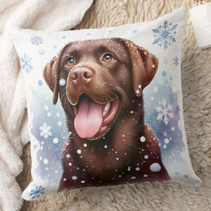 Lycklig Labrador Retriever Snö Puppy Hund Kudde