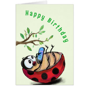 Lycklig Ladybug Funny födelsedagskort OBS Kort