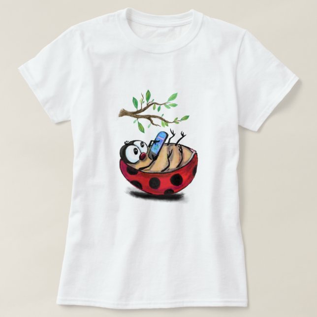 Lycklig Ladybug med Mobil Funny T-Shirt (Design framsida)
