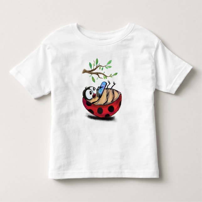 Lycklig Ladybug med Mobil Funny T Shirt (Framsida)