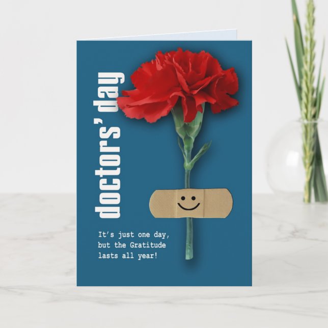 Lycklig Läkare Dagen. Red Carnation Anpassningsbar Kort (Framsida)