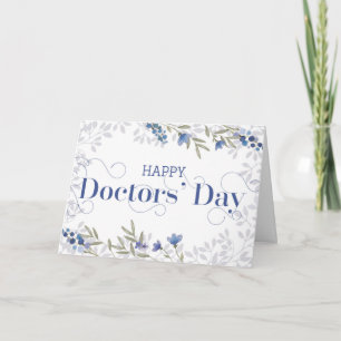 Lycklig Läkare Dagen - Swirly Text och Flowers Blu Kort