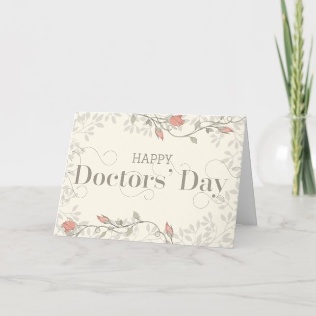 Lycklig Läkare Dagen - Swirly Text och Flowers Cre Tack Kort (Framsida)