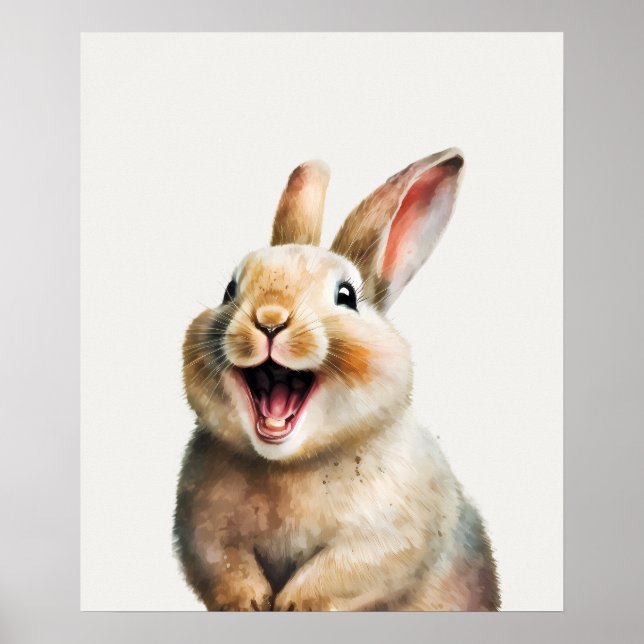 Lycklig Laughing Baby Bunny Rabbit Nursery Poster (Framsidan)