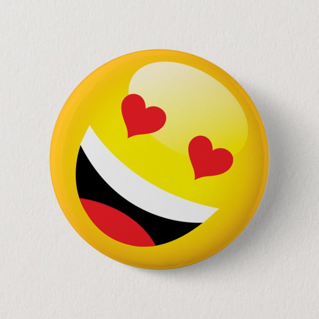 Lycklig Laughing Kärlek Heart Emoji Ansikte Party Knapp (Framsida)