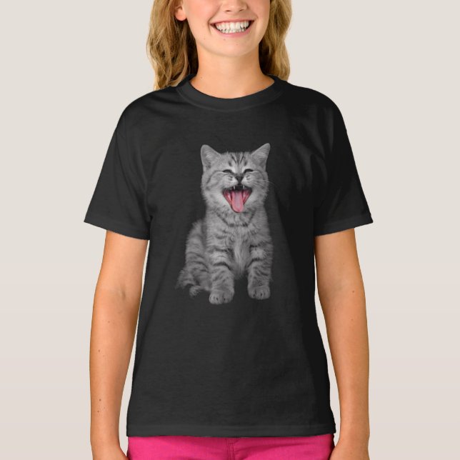 Lycklig Laughing Kitten Cat T Shirt (Framsida)