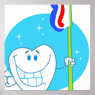 Lycklig-leende med tandborste poster