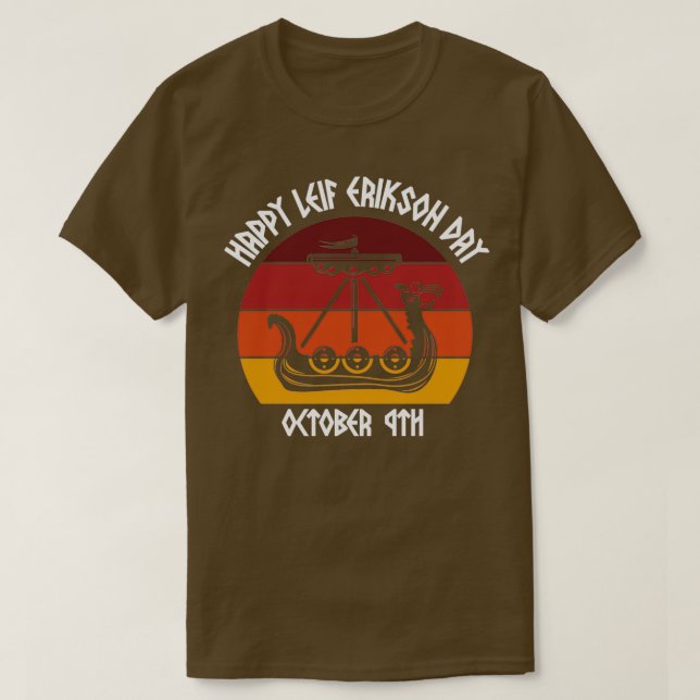 Lycklig Leif Erikson Day Vikings Sunset 2 T Shirt (Design framsida)