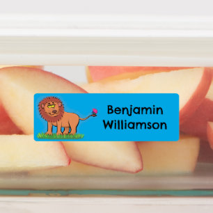 Lycklig lejon med fjäril tecknad personlig klistermärke