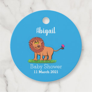 Lycklig lejon med tecknad av fjäril gåvor etiketter