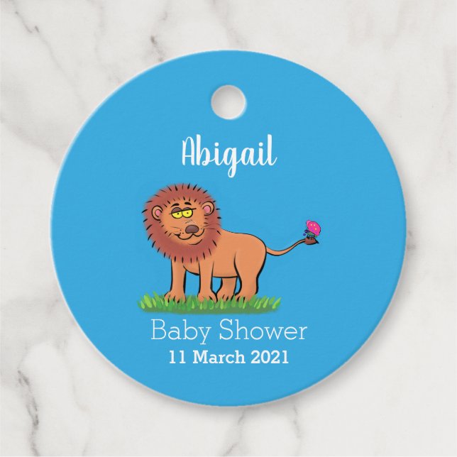 Lycklig lejon med tecknad av fjäril gåvor etiketter (Framsida)