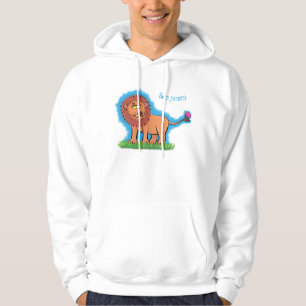 Lycklig lejon med tecknad av fjäril hoodie