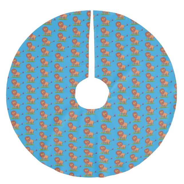 Lycklig lejon med tecknad av fjäril julgransmatta borstad polyester (Framsidan)