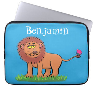 Lycklig lejon med tecknad av fjäril laptop fodral