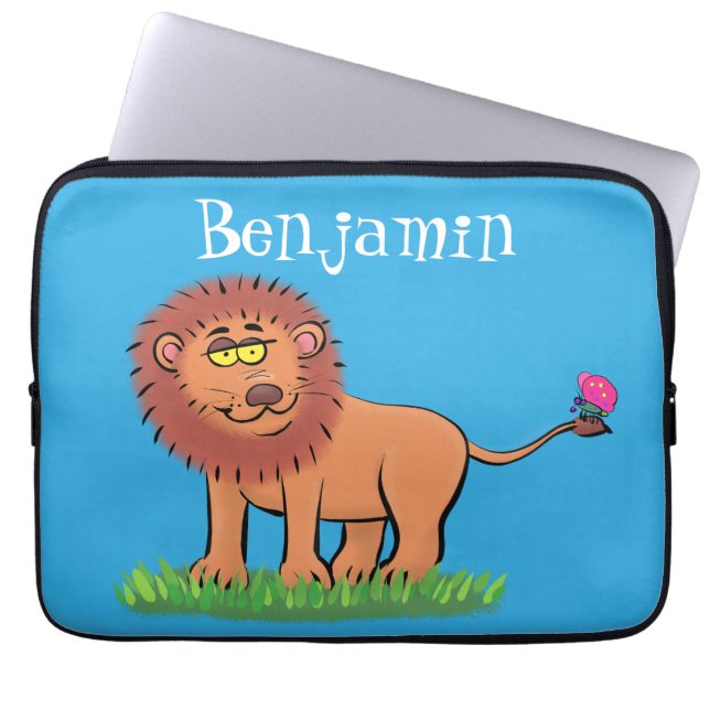Lycklig lejon med tecknad av fjäril laptop fodral (Framsidan)