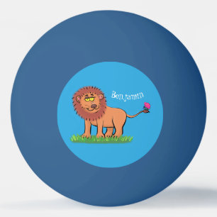 Lycklig lejon med tecknad av fjäril pingisboll