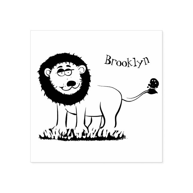 Lycklig lejon med tecknad av fjäril stämpel (Tryck)