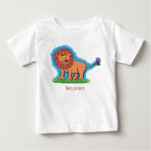 Lycklig lejon med tecknad av fjäril t shirt