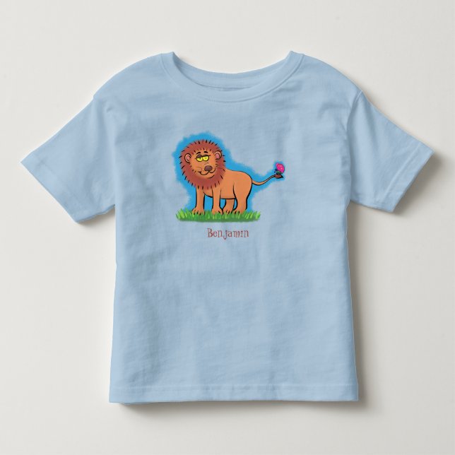 Lycklig lejon med tecknad av fjäril t shirt (Framsida)