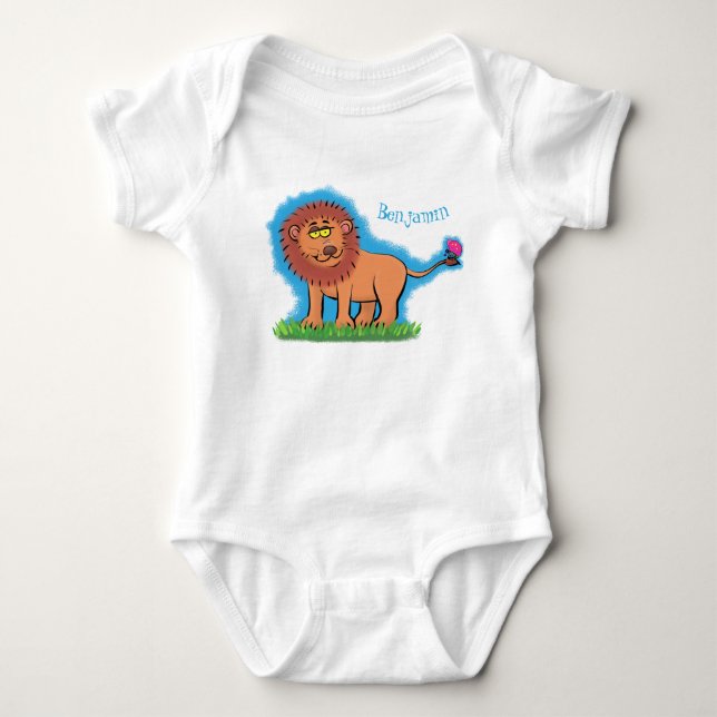 Lycklig lejon med tecknad av fjäril t shirt (Framsida)
