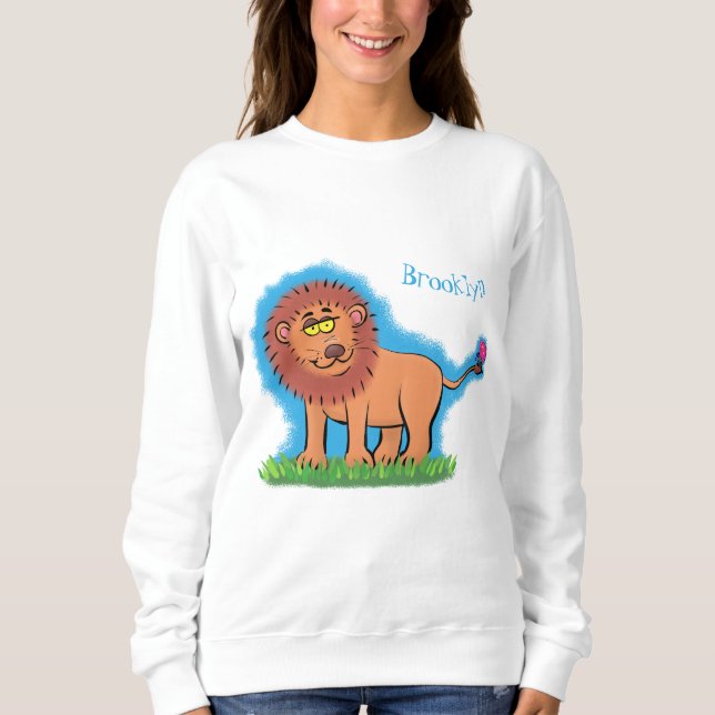 Lycklig lejon med tecknad av fjäril t shirt (Framsida)