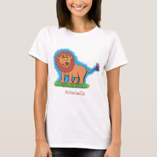 Lycklig lejon med tecknad av fjäril t shirt