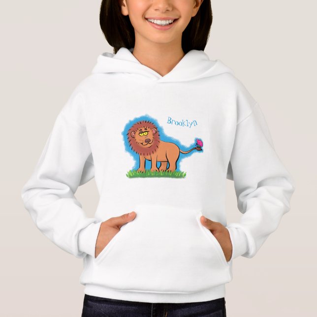 Lycklig lejon med tecknad av fjäril t shirt (Framsida)