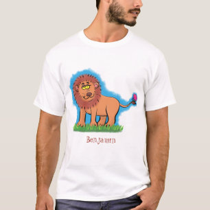 Lycklig lejon med tecknad av fjäril t shirt