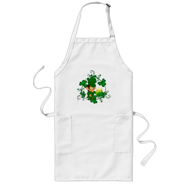 Lycklig Leprechaun Apron Långt Förkläde (Framsidan)